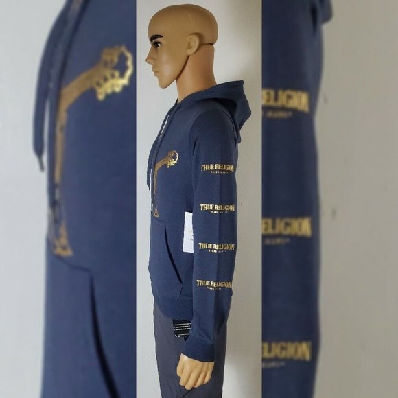 TRUE RELIGION LOUNGEWEAR HODDIE MEN' GUITAR BUDDHA LOGO/ICON NAME ON SLEEVE SZ L - Picture 4 of 9